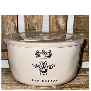 NEW Rae Dunn Queen Bee Bee Happy Ceramic Round Food Storage Container 🐝